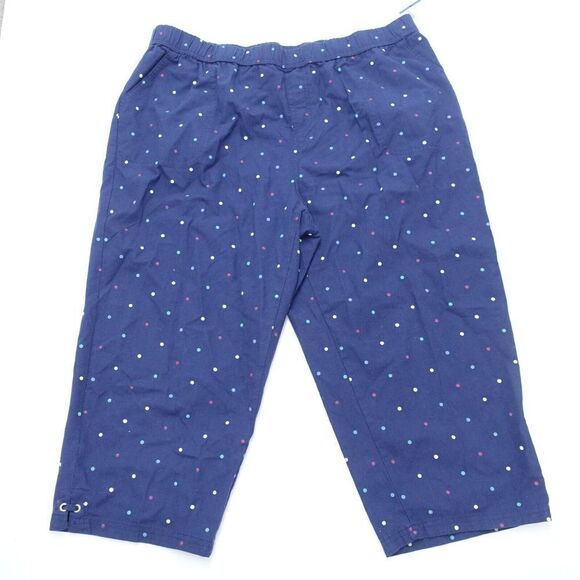 Emily Daniels Cropped Pants Women's XL Blue Polka Dot 100% Cotton Etastic Waist - Picture 1 of 6
